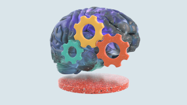 3-D dark brain signifying dementia with cogs representing cognition